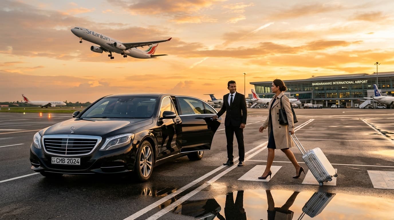 Chauffeur greeting VIP traveler at BIA Katunayake Arrivals